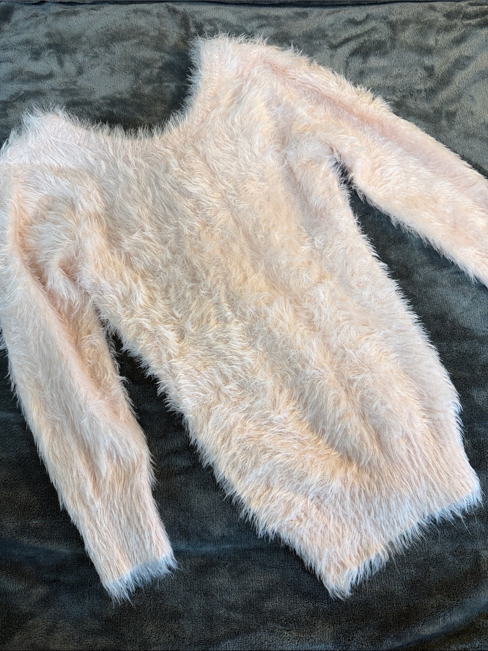 No Boundaries Blush Off-the-Shoulder Fuzzy Sweater
